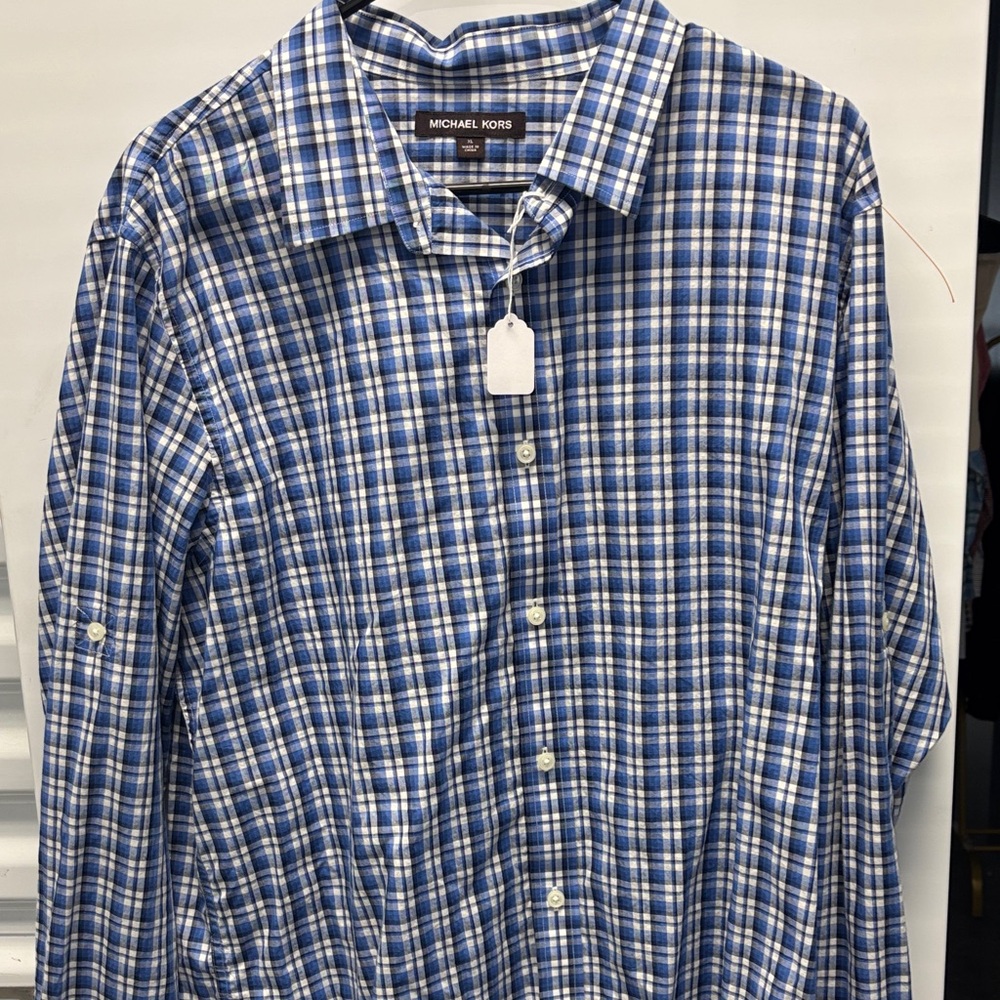 Michael Kors Men's Plaid Shirt in Blue and White
